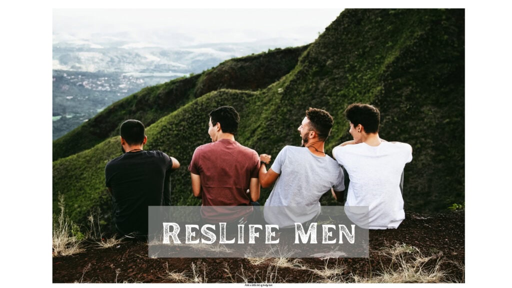 Reslife Men's Events - Image of 4 men sitting on mountaintop